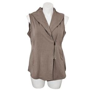Lisa Rinna Collection Knit Vest Asymmetrical Zip Front tan sz L